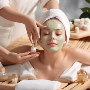 Masaje con varas de bambú con mascarilla de arginina  (Rostro, Cuello & Escote)